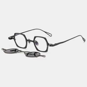 MH Geometric Titanium Glasses Frame With Magnetic Sunglasses Clips